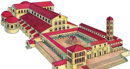 A római Szent Péter-bazilika 1450-ben lerombolt épületének rekonstrukciós rajza (ókeresztény művészet)