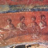 Falfestmény a Priscilla-katakombából (Róma, 2. század vége, ókeresztény)